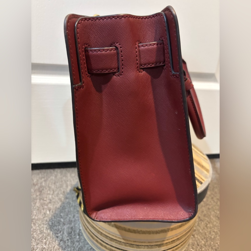 Michael Kors Dillon Large Saffiano Leather Satchel red burgundy leather purse - Picture 3 of 9
